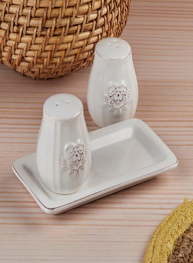 Kookee Ceramic Salt and Pepper Shakers Set with Tray - Elegant Namak Dani, Spice Sprinkler & Dispenser for Dining Table, Kitchen & Restaurant Use, White (10656) - Image 4